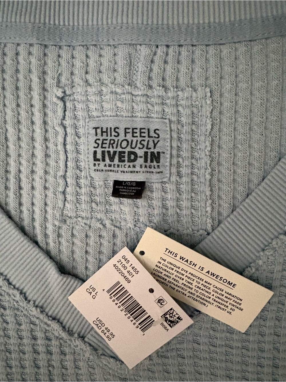 American Eagle Women’s Pale Blue V-Neck Waffle Knit Sweater - Picture 3 of 8